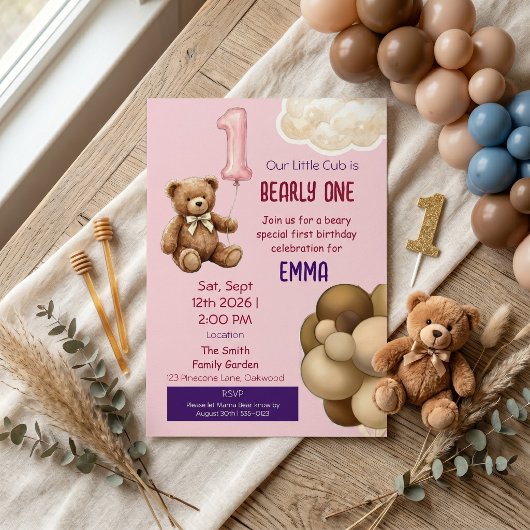 Invitation pour le premier anniversaire de Bearly 