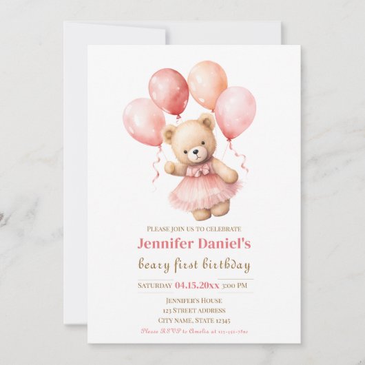 Invitation pour le premier anniversaire de Beary a (Devant)
