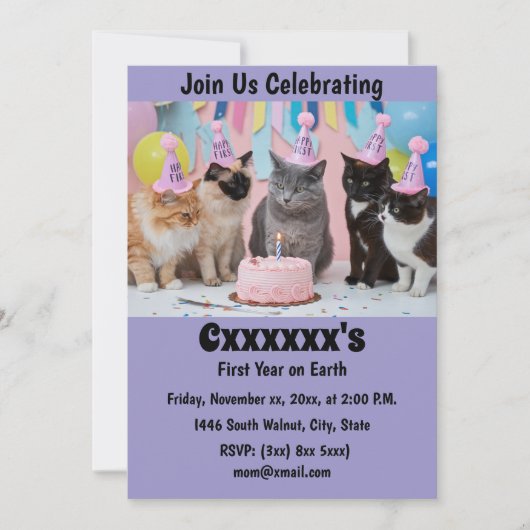 Invitation pour le premier anniversaire de bébé mi (Devant)