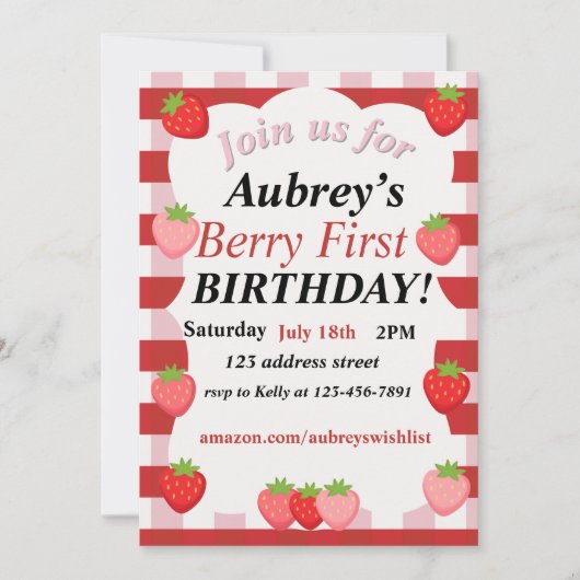 Invitation pour le premier anniversaire de berry (Devant)