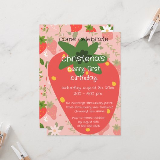 Invitation pour le premier anniversaire de Berry (Devant/Arrière en situation)
