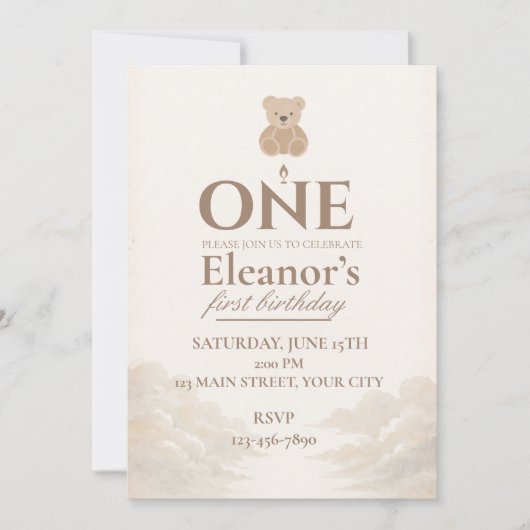 Invitation pour le premier anniversaire de Boho Te (Devant)