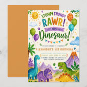 Invitation pour le premier anniversaire de dinosau (Devant / Derrière)