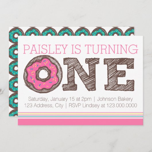Invitation pour le premier anniversaire de Donut - (Devant / Derrière)