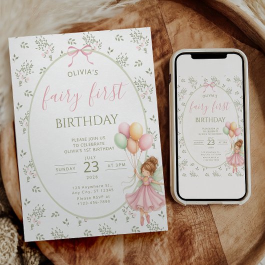 Invitation pour le premier anniversaire de fée Fil