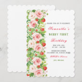 Invitation pour le premier anniversaire de fraise (Devant / Derrière)
