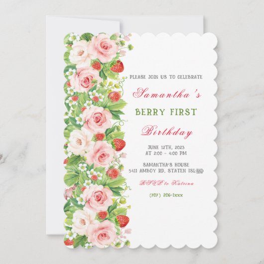 Invitation pour le premier anniversaire de fraise (Devant)