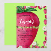 Invitation pour le premier anniversaire de fraise  (Devant / Derrière)