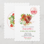 Invitation pour le premier anniversaire de fraise (Devant / Derrière)