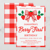 Invitation pour le premier anniversaire de fraise (Devant / Derrière)