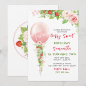 Invitation pour le premier anniversaire de fraise (Devant / Derrière)