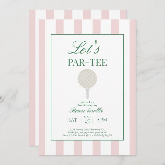 Invitation pour le premier anniversaire de golf Pi (Devant / Derrière)
