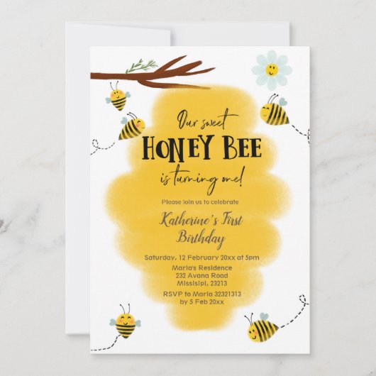 Invitation pour le premier anniversaire de Honey B (Devant)