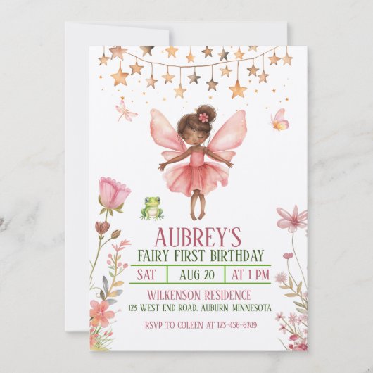 Invitation pour le premier anniversaire de la fée (Devant)