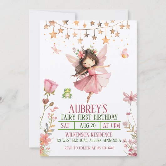 Invitation pour le premier anniversaire de la fée (Devant)