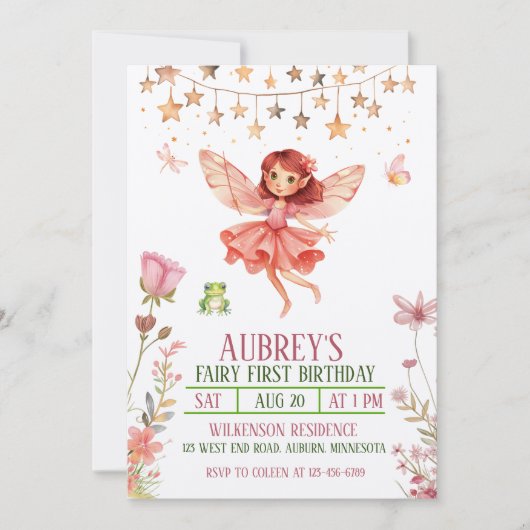 Invitation pour le premier anniversaire de la fée (Devant)