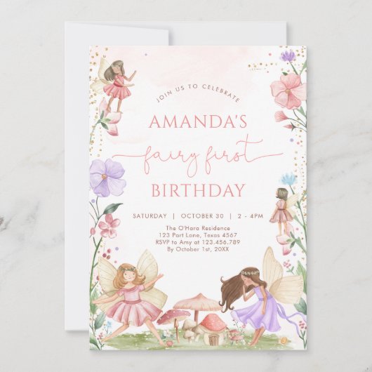 Invitation pour le premier anniversaire de la fée (Devant)