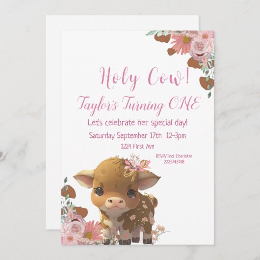 Invitation pour le premier anniversaire de la vach (Devant / Derrière)