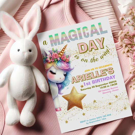Invitation pour le premier anniversaire de licorne