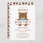 Invitation pour le premier anniversaire de l'ours  (Devant / Derrière)