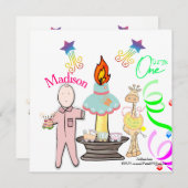 invitation pour le premier anniversaire de naissan (Devant / Derrière)