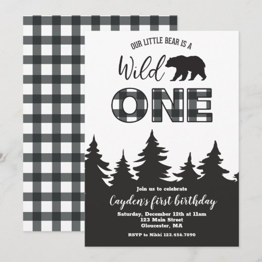 Invitation pour le premier anniversaire de Ourson (Devant / Derrière)