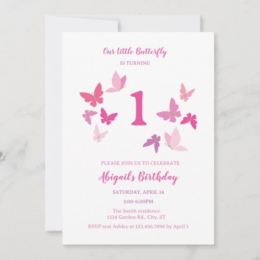 Invitation pour le premier anniversaire de papillo (Devant)