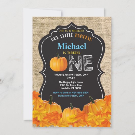 Invitation pour le premier anniversaire de Pumpkin (Devant)