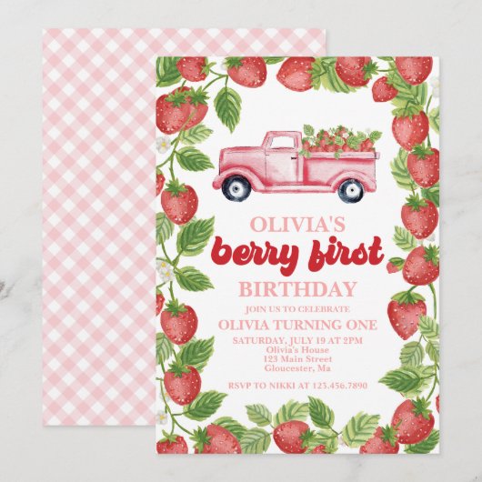 Invitation pour le premier anniversaire de Strawbe (Devant / Derrière)