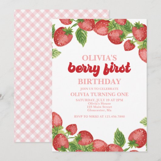 Invitation pour le premier anniversaire de Strawbe (Devant / Derrière)