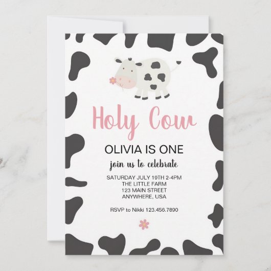 Invitation pour le premier anniversaire de vache e (Devant)