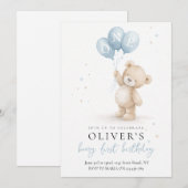 Invitation pour le premier anniversaire d'ours (Devant / Derrière)