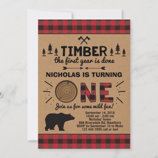 Invitation pour le premier anniversaire du bûchero (Devant)