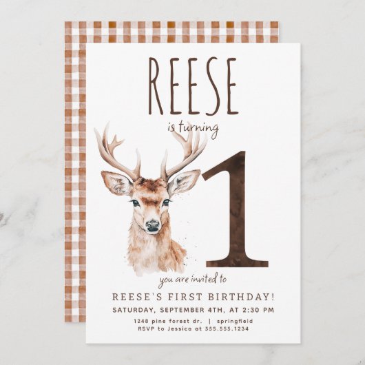 Invitation pour le premier anniversaire du cerf (Devant / Derrière)