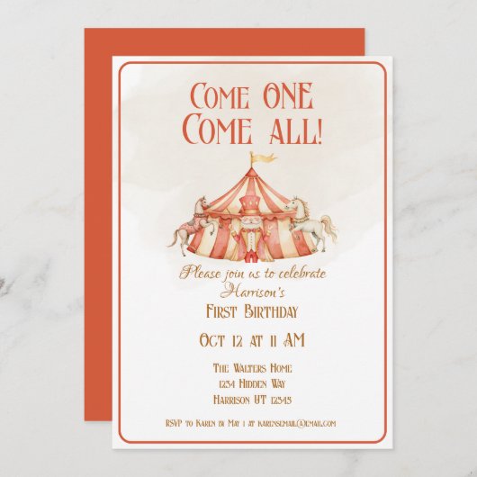 Invitation pour le premier anniversaire du Cheval (Devant / Derrière)