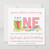 Invitation pour le premier anniversaire du hibou (Devant)