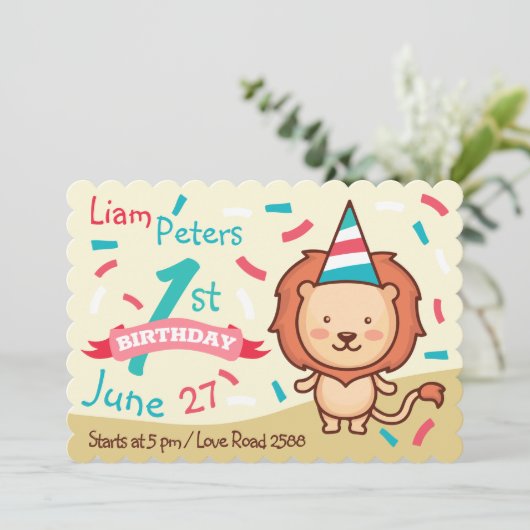 Invitation pour le premier anniversaire d'un Lion (Debout devant)