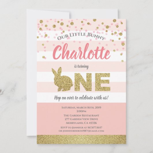 Invitation pour le premier anniversaire d'une fill (Devant)