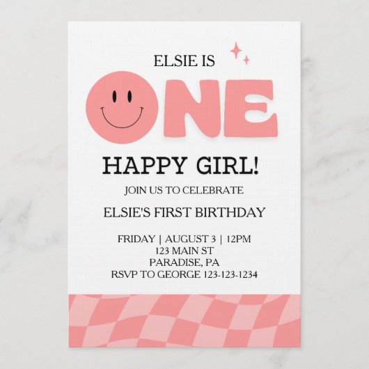 Invitation pour le premier anniversaire d'une fill (Devant)