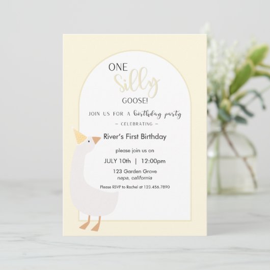 Invitation pour le premier anniversaire d'une oie (Debout devant)