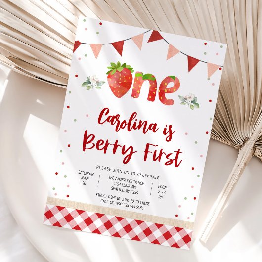 Invitation pour le premier anniversaire fraise