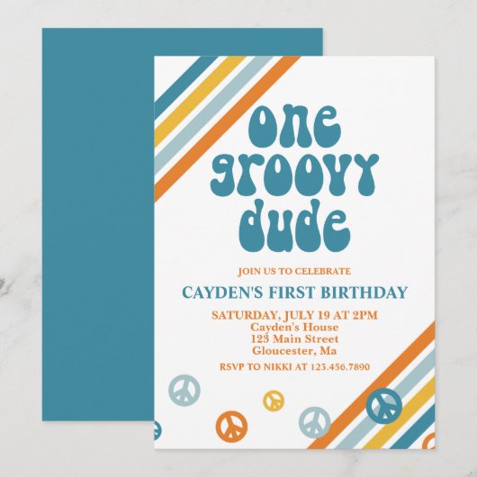 Invitation pour le premier anniversaire Groovy One (Devant / Derrière)