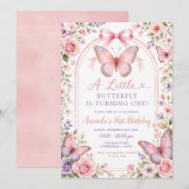 Invitation pour le premier anniversaire Papillon R (Devant / Derrière)