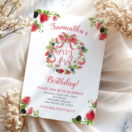 Invitation pour le premier anniversaire Strawberry