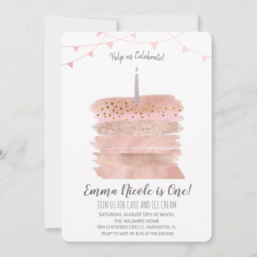 Invitation pour le premier gâteau d'anniversaire (Devant)