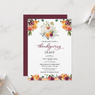 Invitation pour le repas de Thanksgiving aux fleur