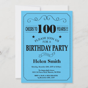 Invitation pour les 100 ans Anniversaire Noir et B