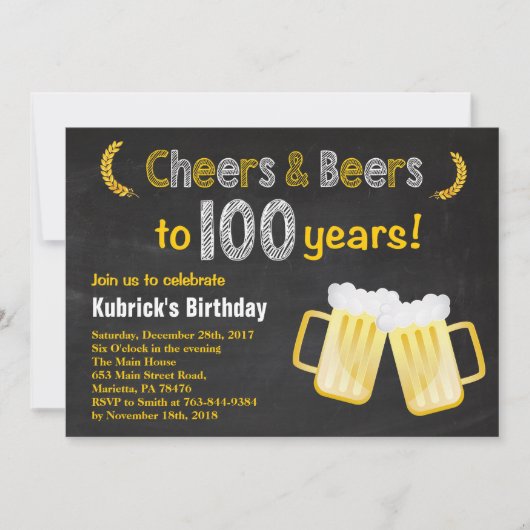 Invitation pour les 100 ans Cheers and Beers (Devant)