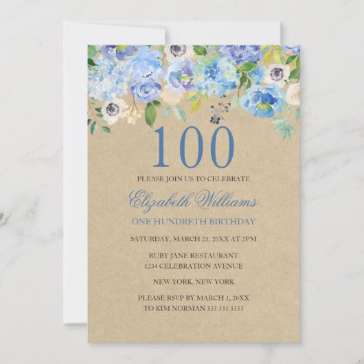 Invitation pour les 100 ans de Fleur Bleue Aquarel (Devant)