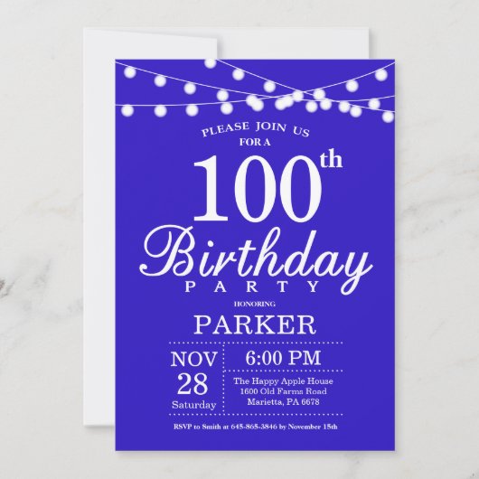 Invitation pour les 100 ans Royal Blue (Devant)